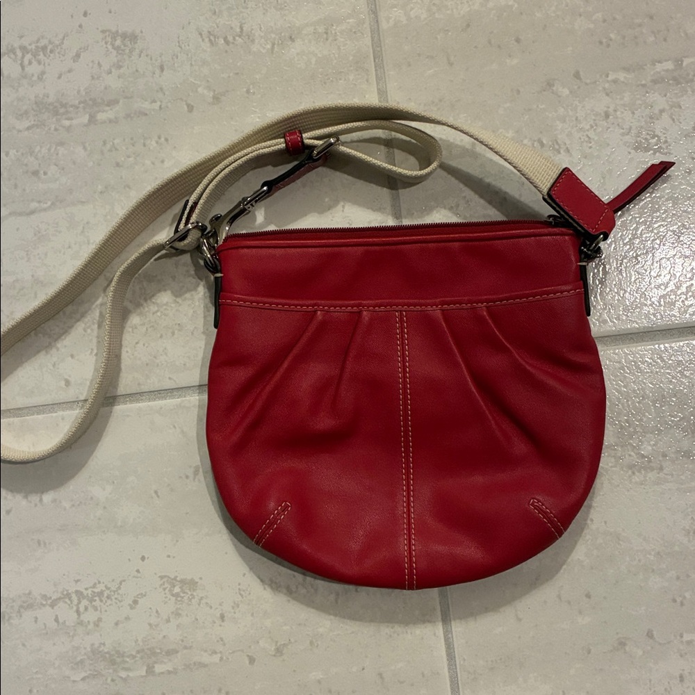 Coach Red Leather Crossbody Bag with Cream Strap